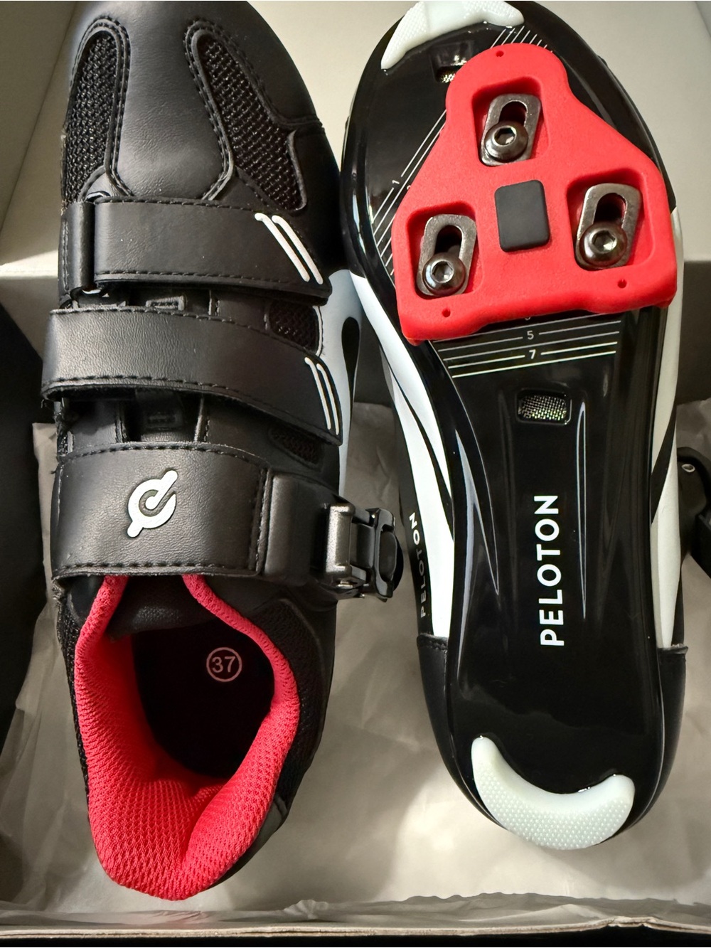 NIB Peloton Indoor Cycling Shoes with Look Delta Cleats - Black/Red - EU 37 / US